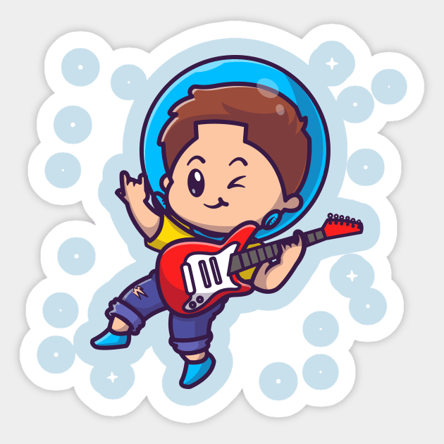 Cute Astronaut Boy Playing Guitar Cartoon Sticker by Catalyst Labs